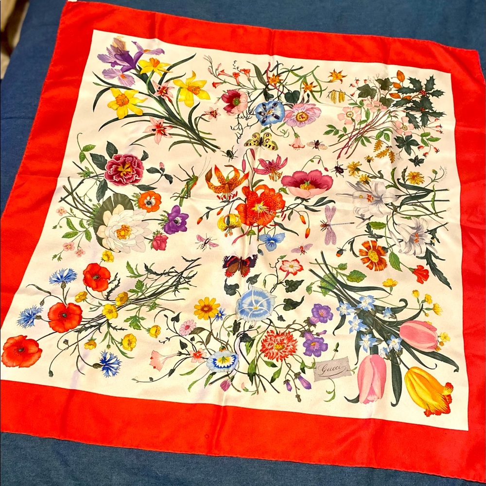 Authentic Gucci silk floral scarf!